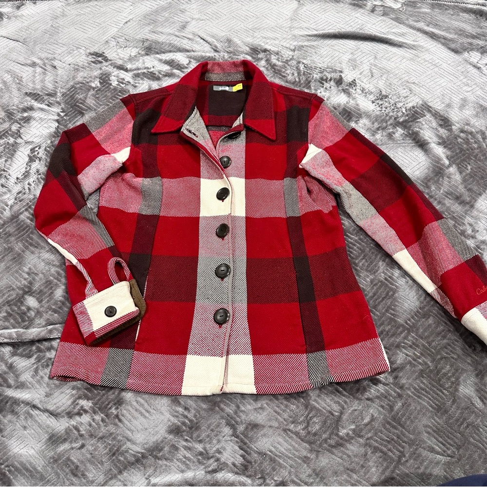 Cabelas 100% Cotton Red Plaid Shacket Flannel Jacket